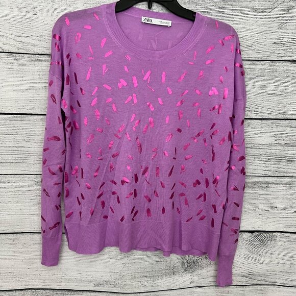 Zara Purple & Pink Confetti Sweater, Size M - Picture 1 of 3